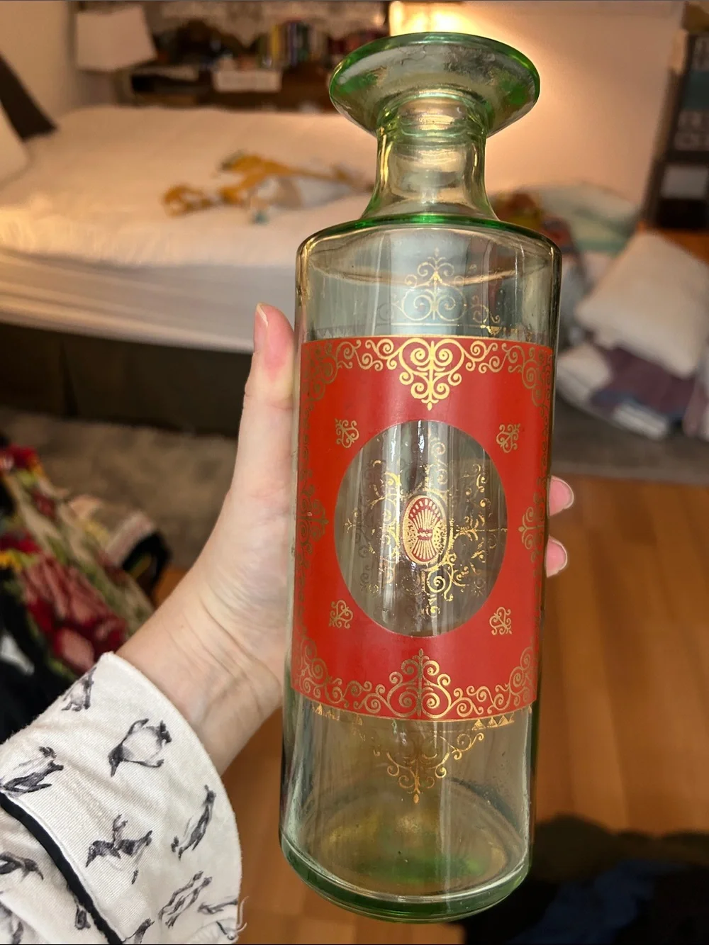 Vintage 1960’s Old Fitzgerald Venetian Green Glass Bourbon Decanter Bottle